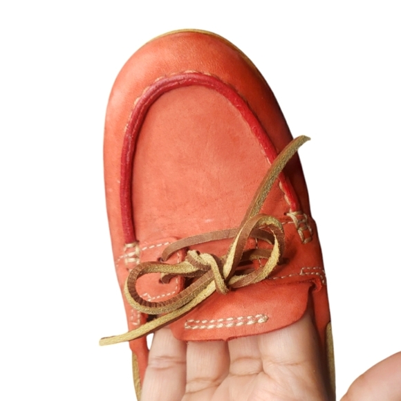Timberland Coral Red Leather Wedge Heel Boat Shoes Size 6.5M - Picture 8 of 11